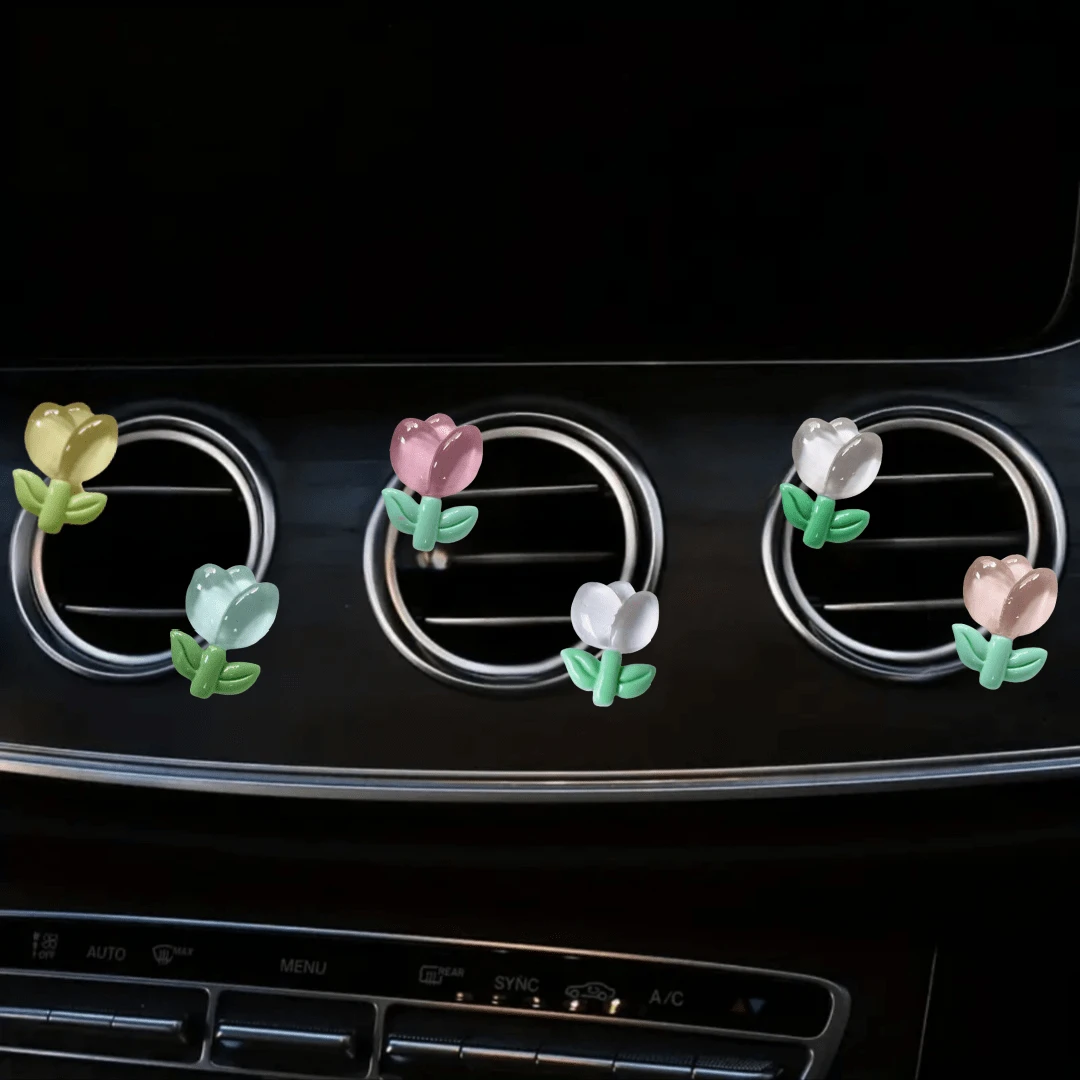 6 件郁金香花汽车出风口夹，汽车配件，适合男女，汽车出风口装饰 - 彩色 - 查看 1