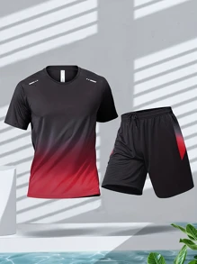 YINGHU 6pcs/Set Men Sports Outfit, Breathable Short Sleeve T-Shirt, Basketball Sportswear Set, Suitable For Running, Cycling, Fitness