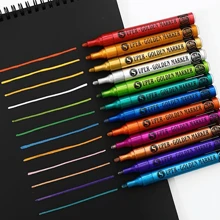 Guangna 12 colori super dorati, pennarelli con punte spesse, colori metallici per fai da te e graffiti, pennarelli glitterati, punta da 3 mm, adatti per metallo, modelli, ceramica, tela, pietra, cartone e altri materiali multifunzione, ottimi per la pittura!, Ritorno a scuola, forniture scolastiche