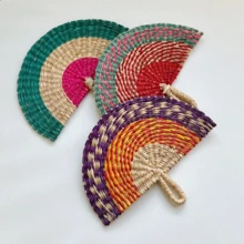 1pc 28/36cm Handwoven Seagrass Hand Fan, Home Decor Wall Hanging Fan, Suitable For Elderly, Cooling In Summer, Anti-Mosquito, Lobby & Club Decor - Colorful Seaweed Fan - View 2