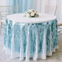 1pc Rain Curtain Tassel Table Skirt, Disposable Table Cloth Party Supplies Decorations, Suitable For Birthday Party, Wedding, Holiday Dining Table Decor