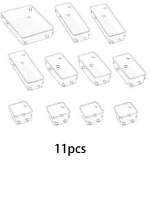 25-Piece Tray Set, Dresser Drawer Transparent Storage Box Set, 4 Sizes Of Trays, Multi-Purpose, Used For Cosmetics, Pens, Gadgets, Very Suitable For Bathrooms, Dressing Tables, Office Drawers.
