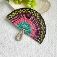 1pc 28/36cm Handwoven Seagrass Hand Fan, Home Decor Wall Hanging Fan, Suitable For Elderly, Cooling In Summer, Anti-Mosquito, Lobby & Club Decor - Colorful Seaweed Fan - View 10