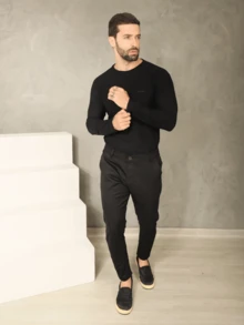 Men's Fine Sport Pants Premium Satin Fabric Tailoring Built-In Pocket - 黑色 - 查看 3