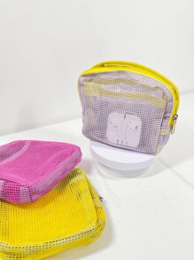 1pc Dopamine Color Mesh Data Cable Storage Bag, Portable Handheld Wired Earphone Power Charger Bag, Pink/Purple/Blue Small Travel Storage Bag, Travel Essentials, Travel Accessories, Mobile Phone Storage Bag For Summer Holiday Travel, Outdoor Activities Cable Organizer