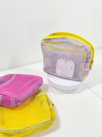 1 件多巴胺彩色网格数据线收纳袋，便携式手持有线耳机电源充电器包，粉色/紫色/蓝色小型旅行收纳袋，旅行必需品，旅行配件，夏季度假旅行手机收纳袋，户外活动线缆整理器