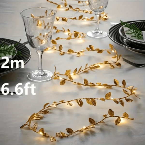 78.74 Inch/196.85 Inch LED Gold Leaf String Lights - Battery Powered, Warm Light, Elegant Gold Leaf Design, Great For Indoor Decor, Weddings, Parties And Holiday Lighting (Batteries Not Included), Room Fairy Lights