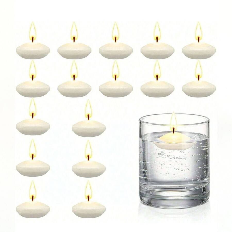 10/20/40pcs Small Floating Candles, Waterproof Wax Material, Stable Floating On Water, Long Lasting Burn Time With Little Smoke & Smell, Create Dreamy Candlelight Atmosphere For Wedding & Party, Ideal For Decorating Tabletop, Glass Container Or Water Scenery - White - View 1