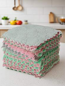 10pcs Random Color Super Absorbent Microfiber Kitchen Dish Cloth High-Efficiency Tableware Household Cleaning Towel,Kitchen,Bathroom,Home,Household Suppliers