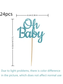 24 件装 Oh Baby 杯形蛋糕装饰金色闪光婴儿洗礼蛋糕装饰精选，适用于庆祝婴儿洗礼儿童生日派对蛋糕装饰用品、家庭装饰礼物（蓝色）