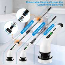1 Set, Cepillo de Limpieza Eléctrico Giratorio, Cepillo de Limpieza Eléctrico Inalámbrico con 9 Cabezales de Cepillo Reemplazables y Mango Extensible Ajustable, Cepillo de Limpieza Giratorio Inalámbrico de 360° para Baño, Bañera, Azulejos, Herramientas de Limpieza, Cocina, Baño, Hogar, Artículos para el Hogar