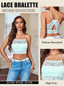 DITZN Women's Lace Fashion Camisole Undershirt Inside Backless Outside Wear Summer Sexy Lingerie Wrap Small Tank Tops