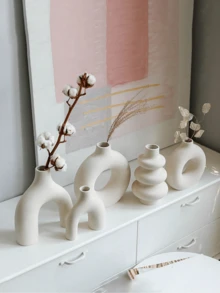 1 蒲苇小花瓶,现代波西米亚风格花瓶,适合装饰,婚礼,客厅,卧室,咖啡桌,餐桌,圆形白色/黑色花瓶中心装饰,万圣节餐桌装饰,节日装饰,感恩节餐桌中心装饰,最佳生日礼物 - 彩色 - 查看 3