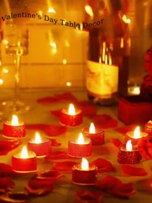 24/12pcs Red Flameless Romantic LED Candles, Heart-Shaped Candle Lights, Suitable For Festivals, Weddings, Birthdays, Valentine's Day, New Year, Anniversary Decorations, Yard Decorations, Garden Decorations