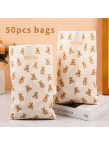 30 件卡通可爱泰迪熊礼品袋，塑料礼品手提袋，简约风格泰迪熊主题设计，适用于婚礼、生日派对用品、结婚礼物、礼品分发袋和廉价物品 - Yellow Bear - 查看 9