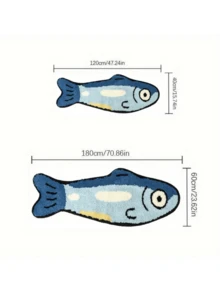 1件可愛魚形仿羊毛地毯 - 柔軟、可水洗、防滑，適合臥室、客廳、露營、野餐 - 俏皮藍色設計，室內/室外使用，多功能地毯，可愛地毯，裝飾地毯，臥室裝飾，小地毯，地毯，家居裝飾，客廳地毯，客廳小地毯，臥室地毯，客廳家居裝飾 - 藍色 - 查看 5