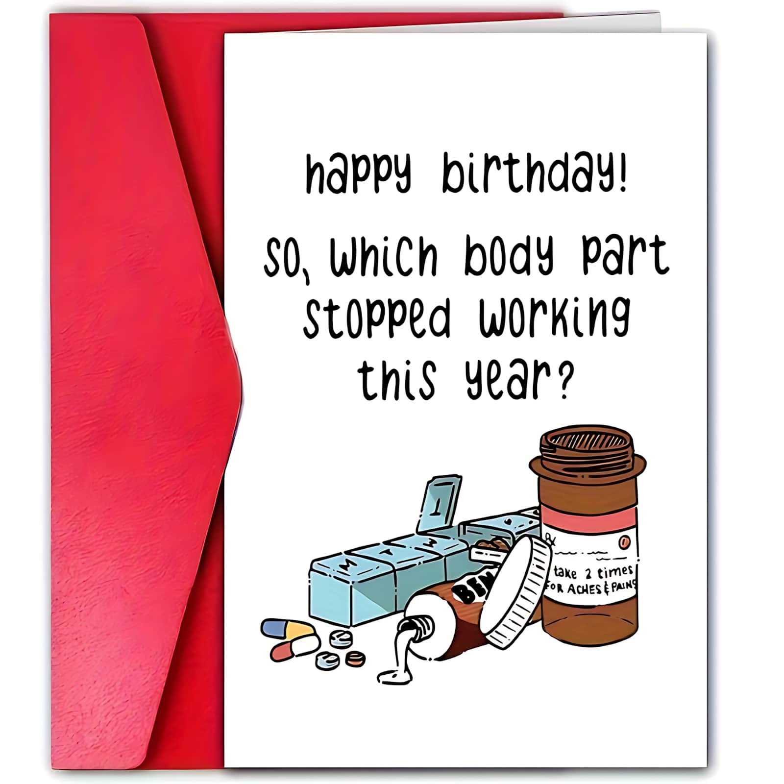 1 pieza Tarjeta de cumpleaños con tema de píldoras divertido - Saludo hilarante para familiares, amigos, compañeros de trabajo - Regalo de pequeña empresa ideal para dar las gracias o por cumpleaños - Ilustración única de caja de píldoras y medicina