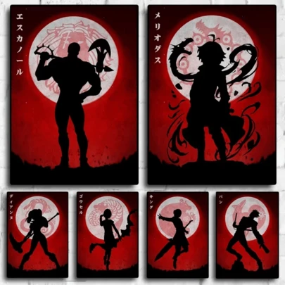 1 件日本动漫《七宗罪》帆布画儿童房客厅复古抽象艺术家居墙面装饰可选画框