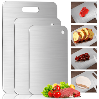 Titanium Cutting Board, Multi-Purpose Stainless Steel Kitchen Chopping Board, Double-Sided Titanium Plate For Cutting Vegetables And Meats