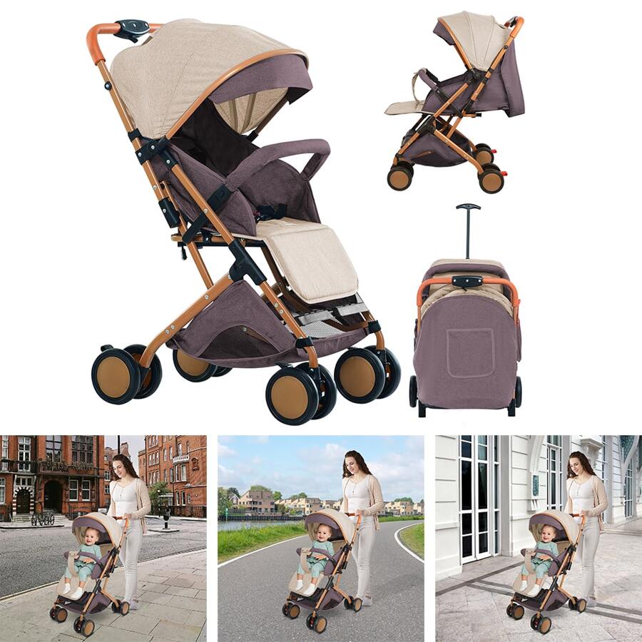 Multifunctional 4-Wheeled Stroller Stroller Outdoor Foldable 0-6 Years Old Can Sit Can Lie Can Push And Pull (With Cotton Cushion, Mosquito Net, Awning)