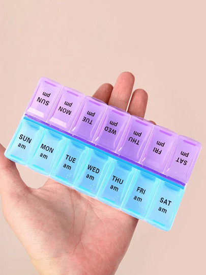5pcs/3pcs/1pc 7-Day Pill Box Made Of PP Material, Double Color Design, 14-Grid Twice A Day Pill Box, Suitable For Capsules, Tablets And Other Storage, Blue Purple.