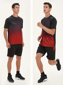 YINGHU 6pcs/Set Men Sports Outfit, Breathable Short Sleeve T-Shirt, Basketball Sportswear Set, Suitable For Running, Cycling, Fitness