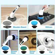 1 Set, Cepillo de Limpieza Eléctrico Giratorio, Cepillo de Limpieza Eléctrico Inalámbrico con 9 Cabezales de Cepillo Reemplazables y Mango Extensible Ajustable, Cepillo de Limpieza Giratorio Inalámbrico de 360° para Baño, Bañera, Azulejos, Herramientas de Limpieza, Cocina, Baño, Hogar, Artículos para el Hogar