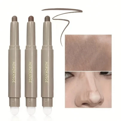 二合一修容棒带刷，自然塑形，面部阴影高光，彩妆化妆品，适合女性、学生、生日、情人节的礼物 - HERORANGE