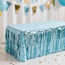 1pc Rain Curtain Tassel Table Skirt, Disposable Table Cloth Party Supplies Decorations, Suitable For Birthday Party, Wedding, Holiday Dining Table Decor
