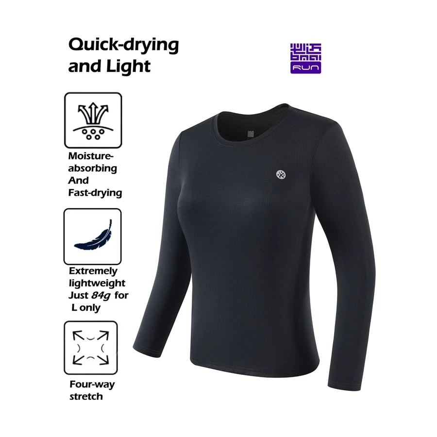 BMAI 1 Piece Spring/Summer Base Layer Running Magic Cube Quick-Drying Long-Sleeve Women's Round Neck T-Shirt, Suitable For Running, Cycling, Fitness, And Other Activities. - Black - View 1