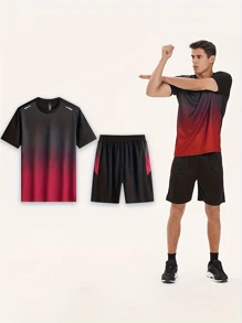YINGHU 6pcs/Set Men Sports Outfit, Breathable Short Sleeve T-Shirt, Basketball Sportswear Set, Suitable For Running, Cycling, Fitness