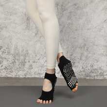 1 paire de chaussettes de yoga Pilates pour femmes à doigts séparés antidérapantes, chaussettes de fitness de danse et de sport, chaussettes de Pilates mignons en silicone amortissant les chocs, chaussettes courtes à bout ouvert sans dos, modèles fins, convenant à un usage sportif