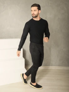 Men's Fine Sport Pants Premium Satin Fabric Tailoring Built-In Pocket - 黑色 - 查看 4