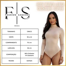 KIT 3 Women's Suplex Bodysuit With Long Sleeves And High Neck Cacharrel Second Skin Premium Fashion Bory Bore - 黑色 白色 棕色 - 查看 2