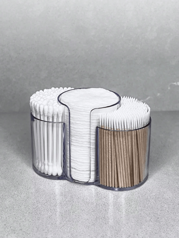 1Pc Clear Swab Dispenser Holder, Bathroom Container 3 Section Swab And Makeup Pad Holder, Dressing Table Organizer For Swabs, Pads, Dental Floss