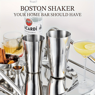 SOKANY KITESSENSU Boston Cocktail Shaker Set, 4pcs Boston Shaker Tins Bartender Kit With 20oz & 24oz Mixed Drink Shaker, Hawthorne Strainer, Double Measuring Jigger, Cocktail Recipe Cards Included