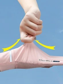 1 Pair Ice Silk Sun Protection Gloves, Suitable For Daily Wear In Summer - Pink - View 7