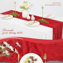 1件/5件装 90*180厘米 纯色桌旗，简约涤纶桌布装饰，适用于餐桌 - 大紅色 - 查看 3