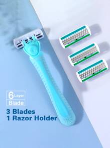 Cuchillas de acero inoxidable de 6 capas con mango antideslizante, maquinilla de afeitar manual para mujeres para el vello de las axilas y las piernas