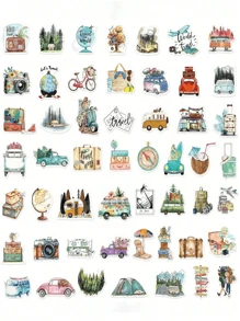 52pcs Boho Style Outdoor Travel Stickers, Suitable For Multiple Scenarios Decoration, Office Desktop Student Stationery Decoration, Laptop, Phone, Luggage, Water Cup, Storage Box Decoration, Birthday & Holiday Gifts, Home Decor Self-Adhesive Stickers (Random Style Delivery)