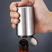 SOKANY 1pc Magnetic Beer Bottle Opener, Cap Opener, Pressure & Pop Cap Opener, Bar Opener Stainless Steel Automatic Push Pull Magnetic Bottle Top Bottle Opener Kitchen Appliances For Hotel, Family Dinner, Bar, Restaurant