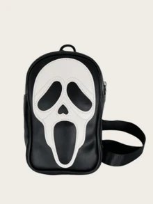Bolso bandolera de cuero sintético para hombres, bolsa de viaje con correa de hombro, billetera, bolsa práctica para el pecho, adecuada para salidas de Halloween, con cierre de cremallera, bolsa para teléfono con estilo de los años 2000 - Negro - Ver 12