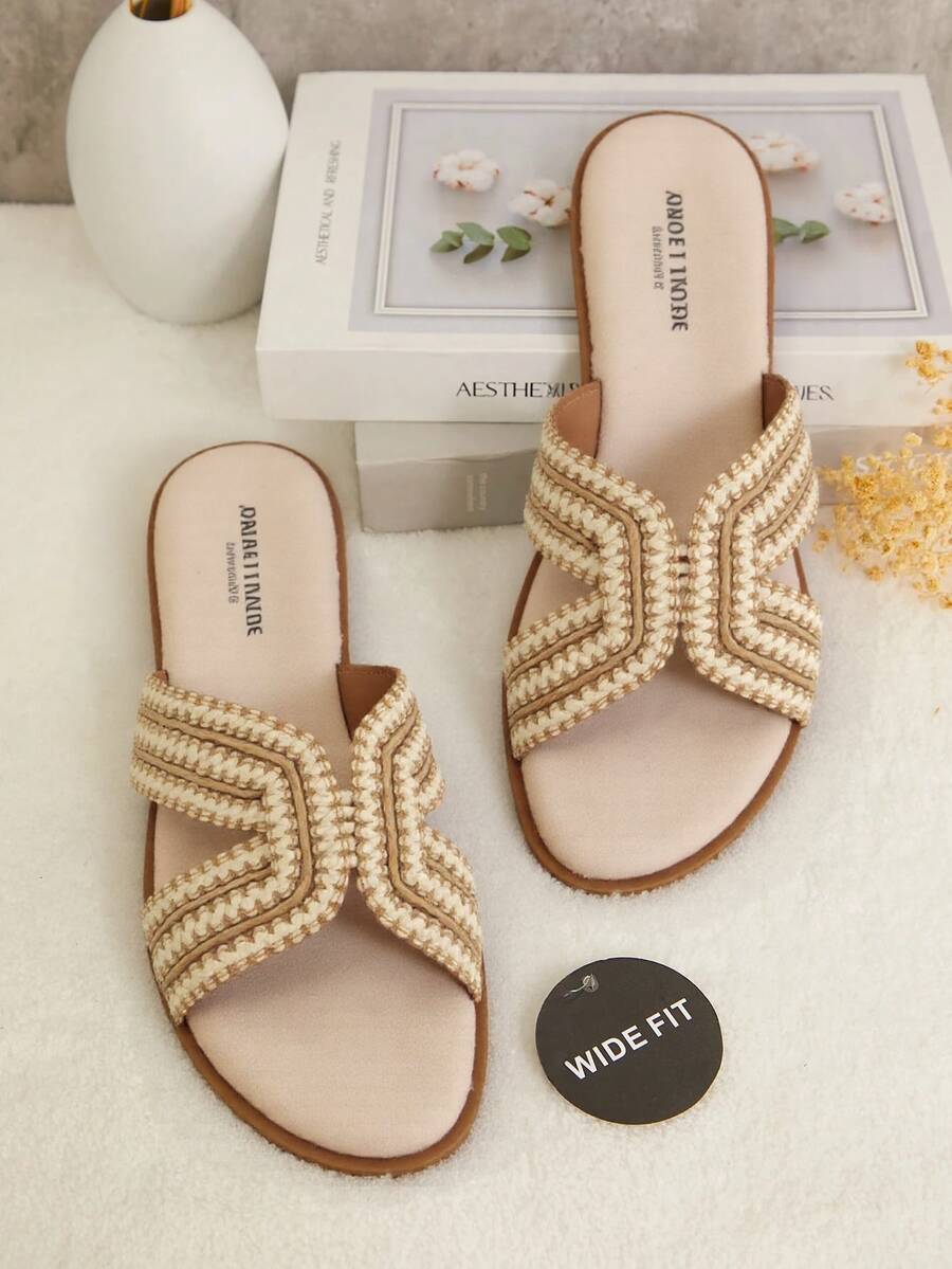 Sandales plates tressées vintage Revreal, style bohème d'été - Beige - Voir 1
