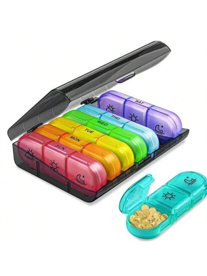 Weekly Medicine Box, 3 Times A Day, Portable For Travel, 7-Day Medicine Box, Daily Medication Organizer, Pill Container With Large Compartment, Can Hold Pills/Vitamins/Fish Oil/Supplements