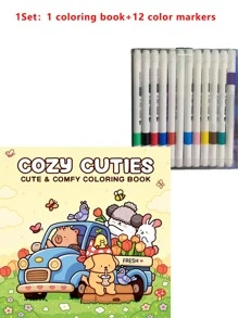 1pc Cozy Cuties : 52 Paga Coloring Book For Adults And Teens, Easy Colouring Book Super Cute Designs Of Cozy, Hygge Spaces For Relaxation (Cozy Spaces Coloring) .Back To School A Relaxing Gift For Friends, Couples, And Family 12 Color Marker Painting Kit (Default Without Pen) Set [Essential Hand Drawn] Suitable For Beginners, Sketching