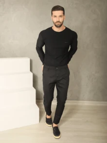 Men's Fine Sport Pants Premium Satin Fabric Tailoring Built-In Pocket - 黑色 - 查看 2