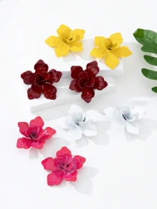 1 Pair Geometric Flower Pendant Earrings, European & American Style Elegant Charm Stud Earrings - Pink - View 2