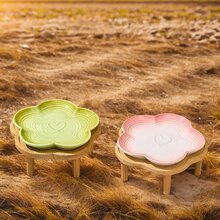 Ceramic Gradient Plum Blossom Designed Pet Bowl With Plum Blossom Raised Wood Stand, Anti-Slip Pet Food/Water Dish - Multicolor - View 6