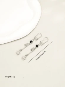 1 对时尚休闲经典百搭通勤精致优雅蝴蝶和星星女士耳钉 - 銀色 - 查看 10