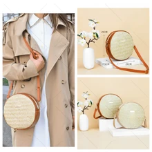 New Cute And Simple Straw Bag Women's Woven Round Bag One-Shoulder Oblique Women's Bag Wallet